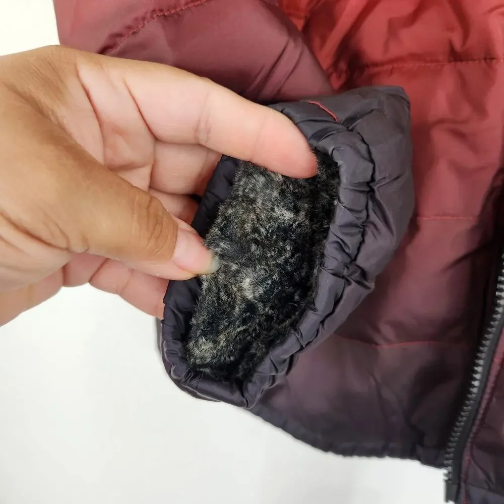 Abercrombie Red Ombre Cozy Puffer Hooded Jacket Boys Size 11/12 Sherpa Lined